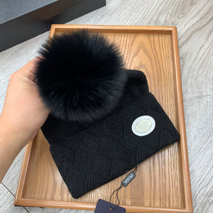 BEANIE HAT IN BLACK WOOL AND RABBIT FUR 346717