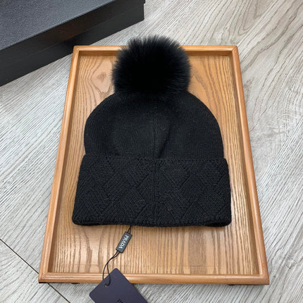 BEANIE HAT IN BLACK WOOL AND RABBIT FUR 346717