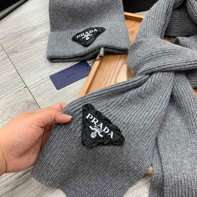 SET SCARF AND HAT IN MOUSE GRAY WOOL AND RABBIT FUR 386078