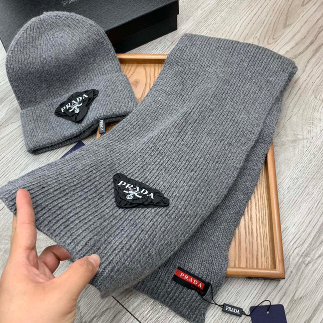 SET SCARF AND HAT IN MOUSE GRAY WOOL AND RABBIT FUR 386078