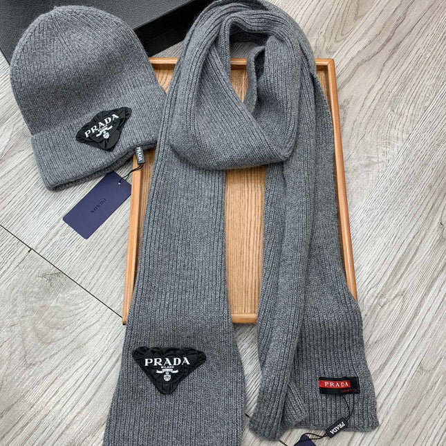 SET SCARF AND HAT IN MOUSE GRAY WOOL AND RABBIT FUR 386078
