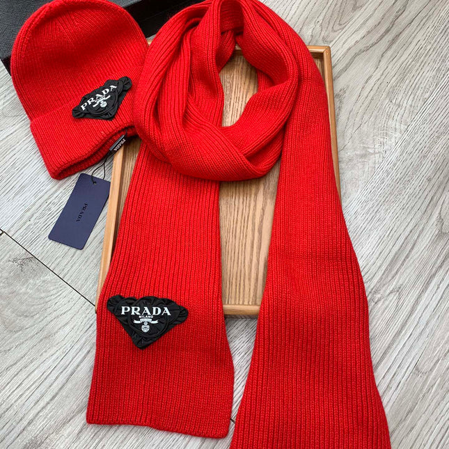 SET SCARF AND HAT IN CHERRY RED WOOL AND RABBIT FUR 386076