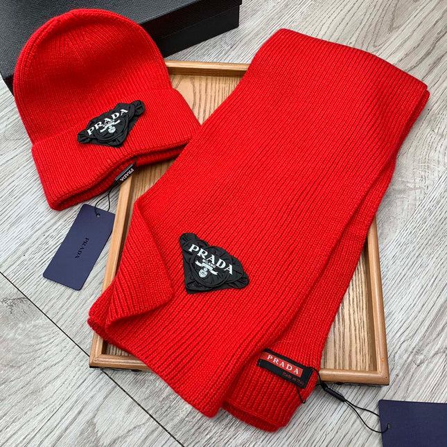 SET SCARF AND HAT IN CHERRY RED WOOL AND RABBIT FUR 386076