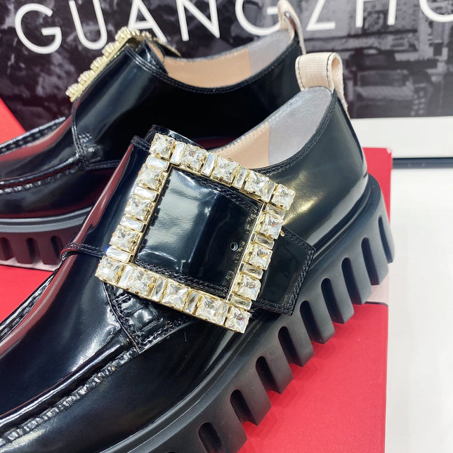 VIV' RANGERS LOAFERS IN BLACK SHINY CALFSKIN WITH CRYSTAL BUCKLE ON THE SIDE OF THE TONGUE