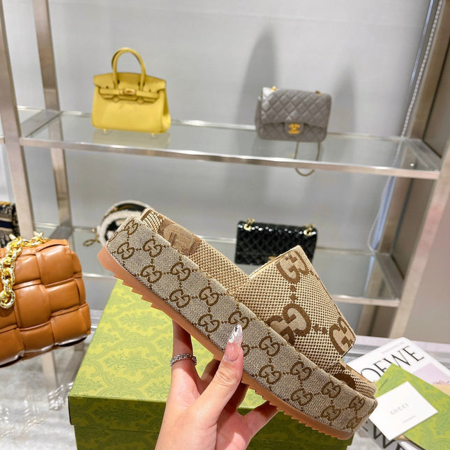 LV MONOGRAM THICK PLATFORM SANDALS IN BEIGE CANVAS