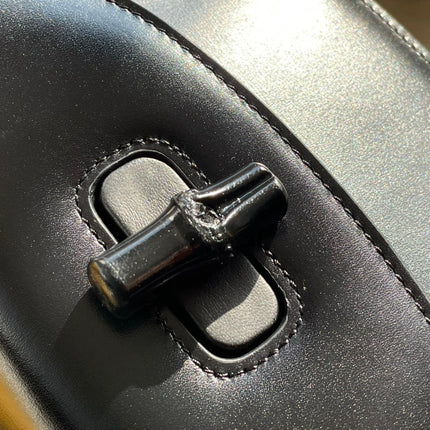 BAMBOO TOP HANDLE BAG 21 IN BLACK CALFSKIN