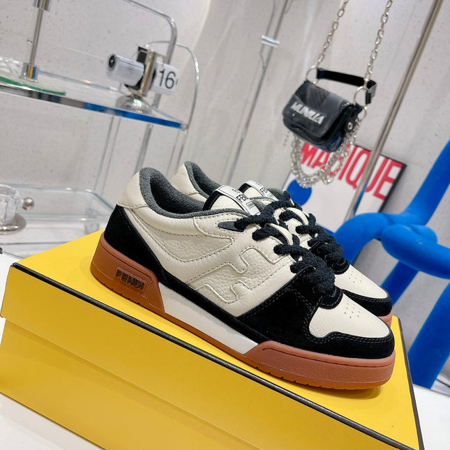 FENDI CASUAL SNEAKER IN WHITE CALFSKIN AND BLACK SUEDE