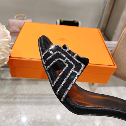 PREMIERE 105 SANDAL IN BLACK SUEDE WITH RHINSTONES