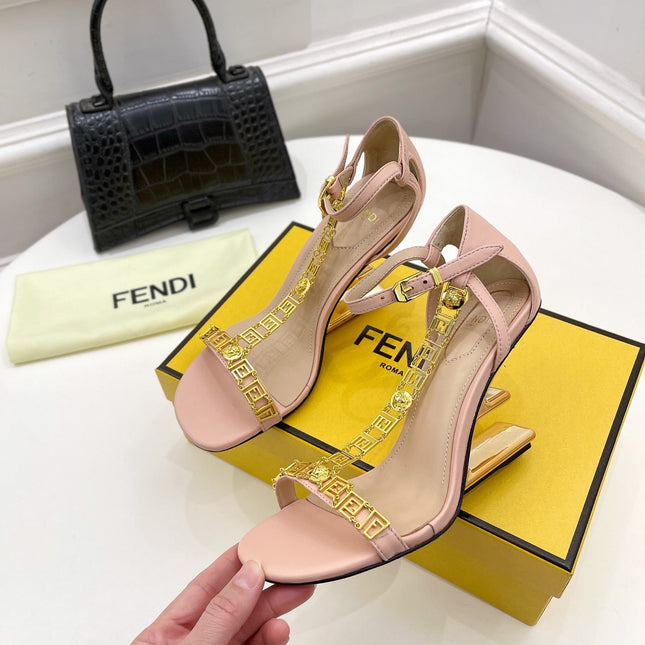 FENDI HIGH-HEELED 85 MM SANDALS IN LIGHT PINK LAMBSKIN WITH GOLD HARDWARE