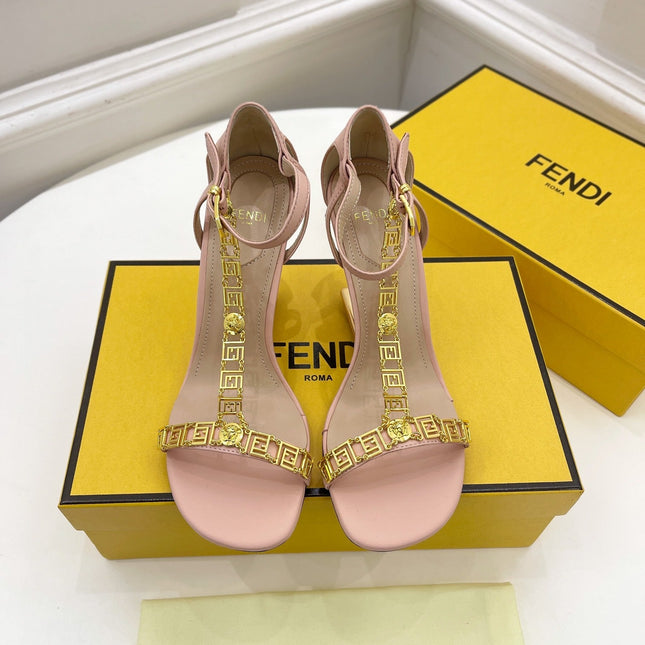 FENDI HIGH-HEELED 85 MM SANDALS IN LIGHT PINK LAMBSKIN WITH GOLD HARDWARE