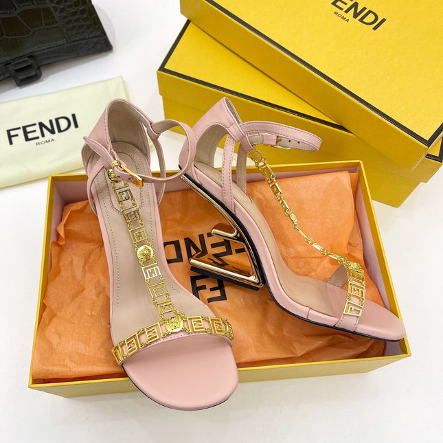 FENDI HIGH-HEELED 85 MM SANDALS IN LIGHT PINK LAMBSKIN WITH GOLD HARDWARE