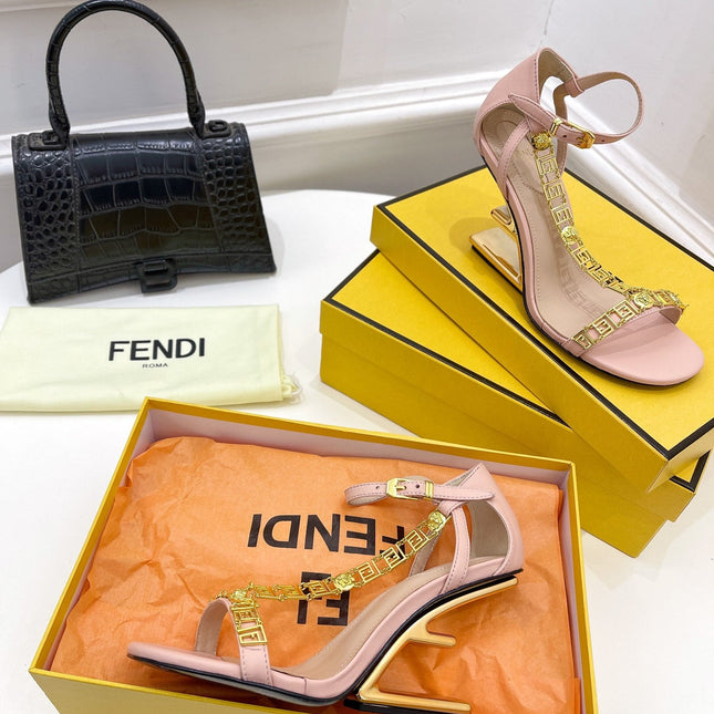 FENDI HIGH-HEELED 85 MM SANDALS IN LIGHT PINK LAMBSKIN WITH GOLD HARDWARE