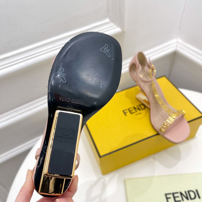 FENDI HIGH-HEELED 85 MM SANDALS IN LIGHT PINK LAMBSKIN WITH GOLD HARDWARE