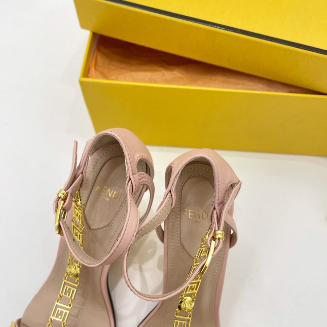 FENDI HIGH-HEELED 85 MM SANDALS IN LIGHT PINK LAMBSKIN WITH GOLD HARDWARE