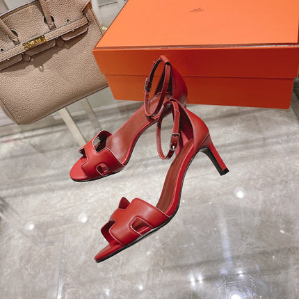 PREMIERE 70 SANDAL IN CHERRY RED CALFSKIN