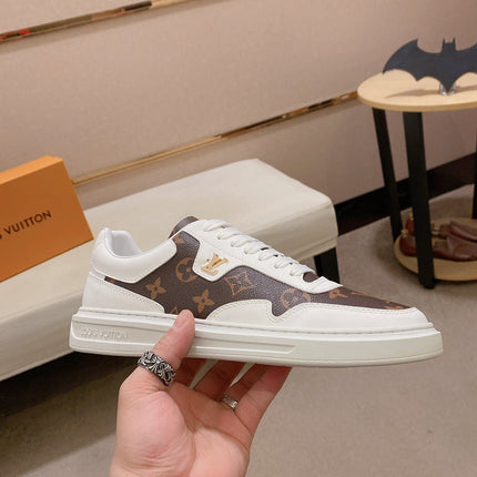 LV TRAINER IN WHITE MIX CHOCOLATE BROWN CALFSKIN