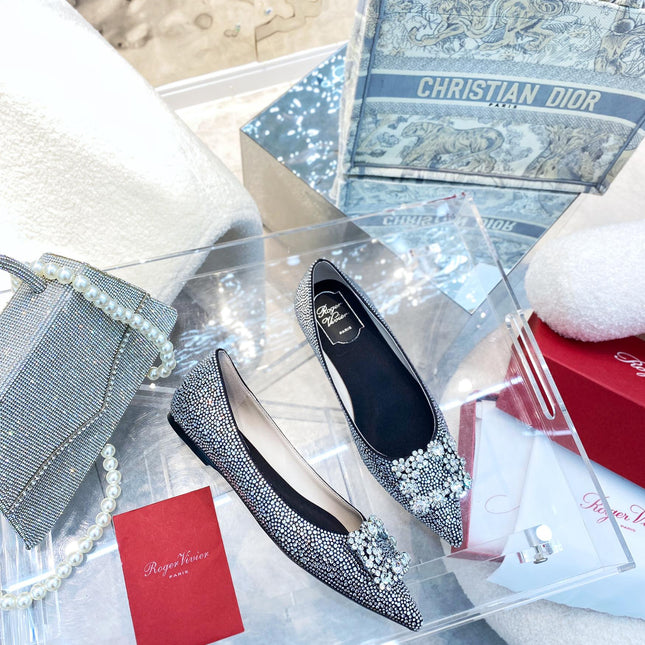 EFFLORESCENCE BALLERINAS IN BLACK CALFSKIN WITH FULLY EMBELLISHED CRYSTALS