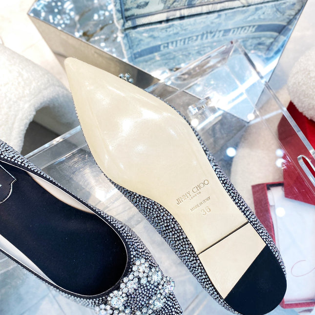 EFFLORESCENCE BALLERINAS IN BLACK CALFSKIN WITH FULLY EMBELLISHED CRYSTALS