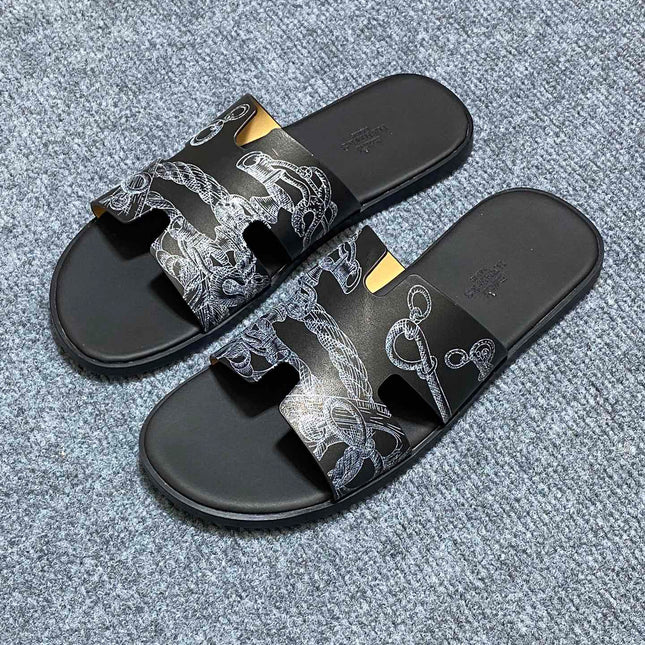 HM IZMIR SANDAL BLACK CALFSKIN WITH PATTERNS