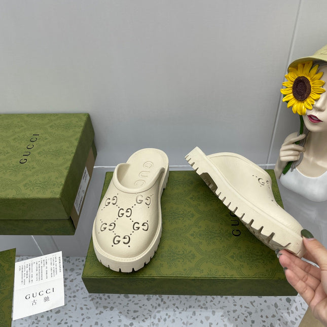 GG PLATFORM PERFORATED G SANDAL CREAM IP FOAM