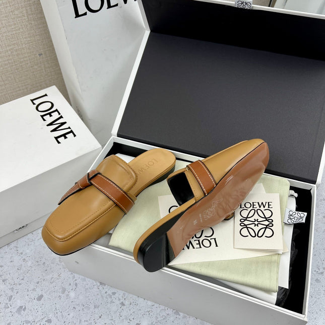 LW GATE BROWN BELTED MULE CAMEL CALFSKIN