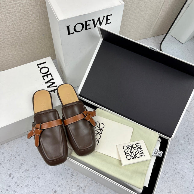 LW GATE BROWN BELTED MULE CHOCOLATE CALFSKIN