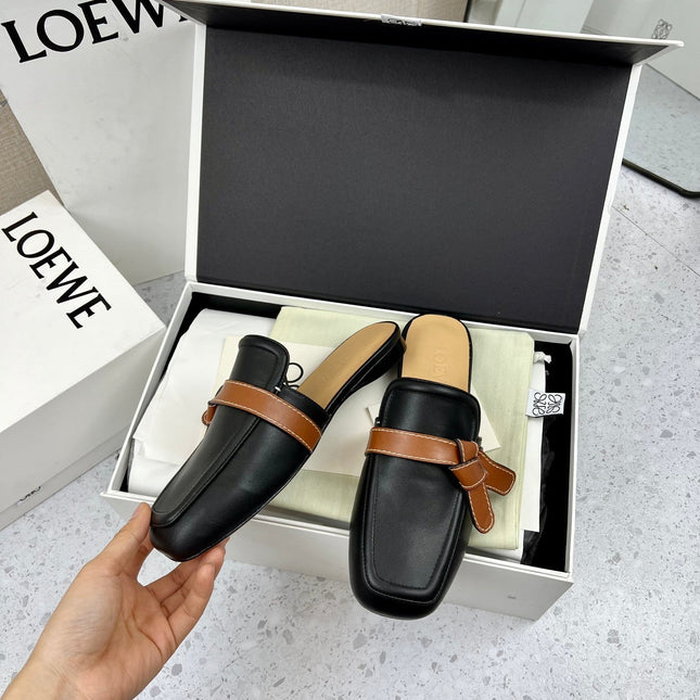 LW GATE BROWN BELTED MULE BLACK CALFSKIN