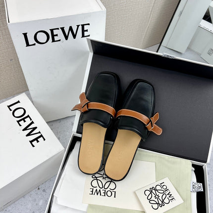 LW GATE BROWN BELTED MULE BLACK CALFSKIN