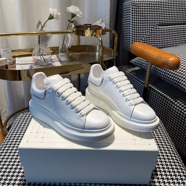 OVERSIZED SNEAKERS IN WHITE CALFSKIN WITH ZIPPER DETAIL AND SILVER LOGO HEEL