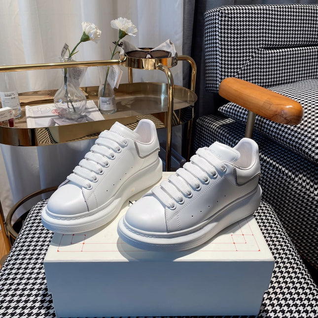 OVERSIZED SNEAKERS IN WHITE CALFSKIN WITH ZIPPER DETAIL AND SILVER LOGO HEEL