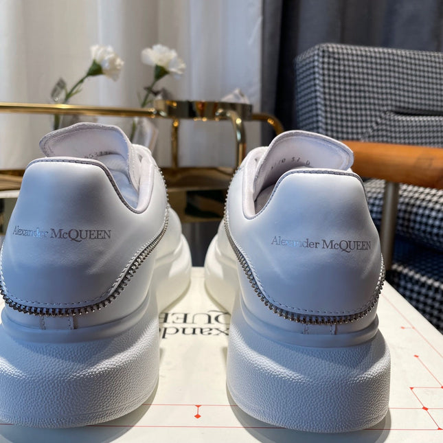 OVERSIZED SNEAKERS IN WHITE CALFSKIN WITH ZIPPER DETAIL AND SILVER LOGO HEEL