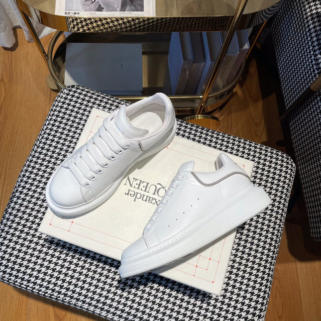 OVERSIZED SNEAKERS IN WHITE CALFSKIN WITH ZIPPER DETAIL AND SILVER LOGO HEEL