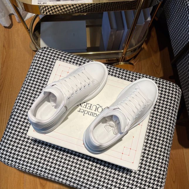 OVERSIZED SNEAKERS IN WHITE CALFSKIN WITH ZIPPER DETAIL AND SILVER LOGO HEEL