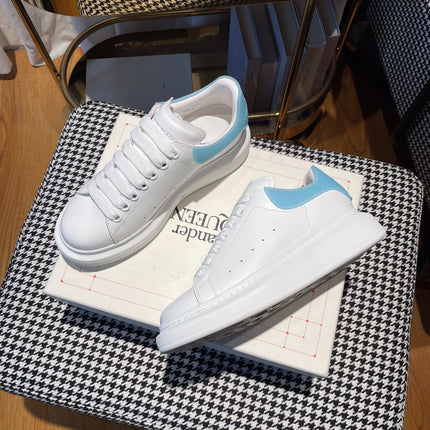 OVERSIZED SNEAKERS IN WHITE CALFSKIN WITH BLUE RUBBER HEEL TAB