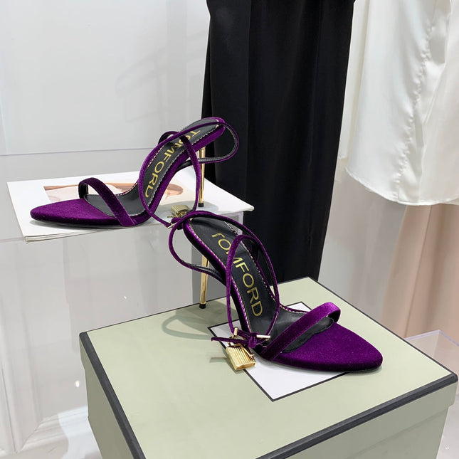 PADLOCK HIGH HEEL 10 CM SANDAL IN WINE PURPLE VELVET