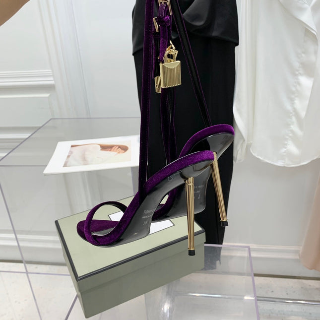 PADLOCK HIGH HEEL 10 CM SANDAL IN WINE PURPLE VELVET