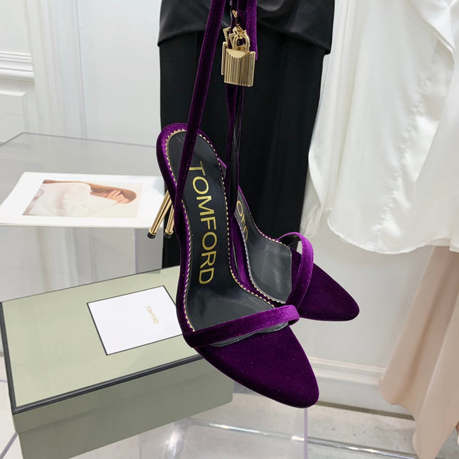 PADLOCK HIGH HEEL 10 CM SANDAL IN WINE PURPLE VELVET