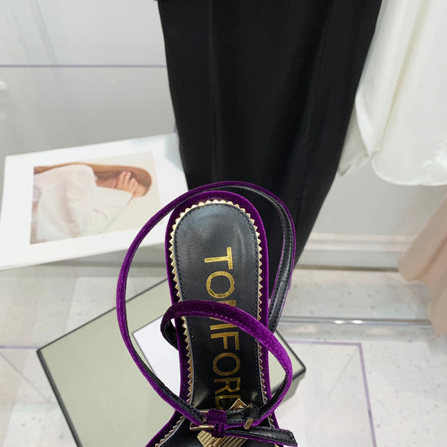 PADLOCK HIGH HEEL 10 CM SANDAL IN WINE PURPLE VELVET