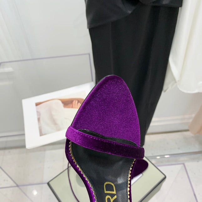 PADLOCK HIGH HEEL 10 CM SANDAL IN WINE PURPLE VELVET