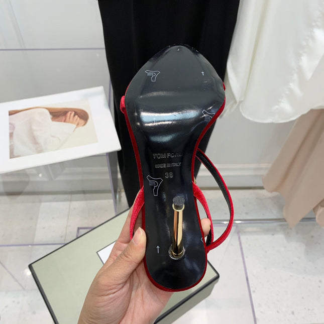 PADLOCK HIGH HEEL 10 CM SANDAL IN RUBY RED VELVET