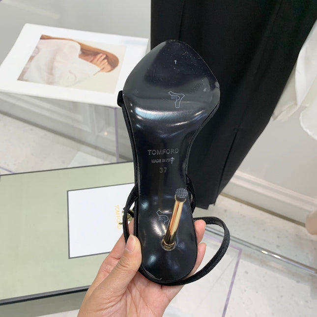 PADLOCK HIGH HEEL 10 CM SANDAL IN BLACK VELVET