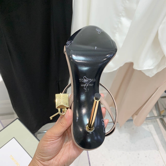 PADLOCK HIGH HEEL 10 CM SANDAL IN DUSTY PINK SHEEPSKIN