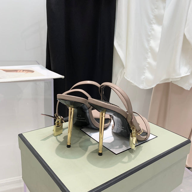 PADLOCK HIGH HEEL 10 CM SANDAL IN DUSTY PINK SHEEPSKIN