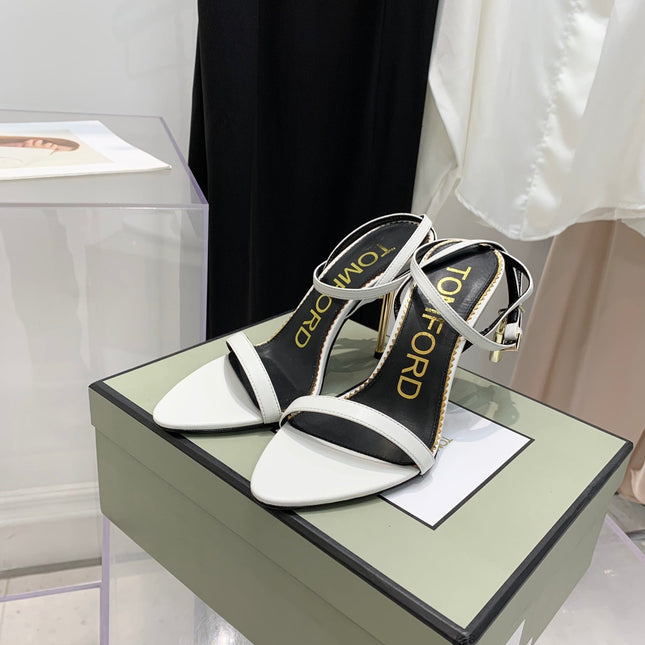 PADLOCK HIGH HEEL 10 CM SANDAL IN WHITE SHEEPSKIN