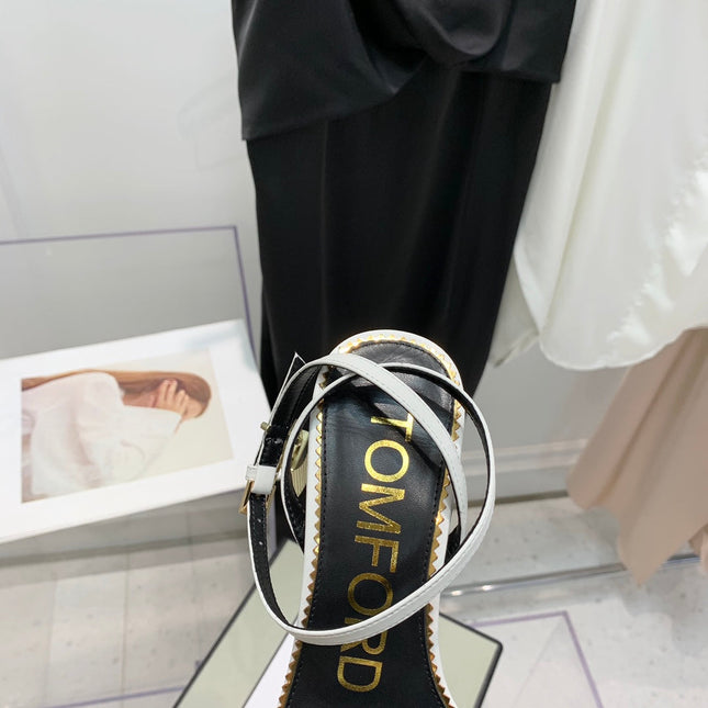 PADLOCK HIGH HEEL 10 CM SANDAL IN WHITE SHEEPSKIN