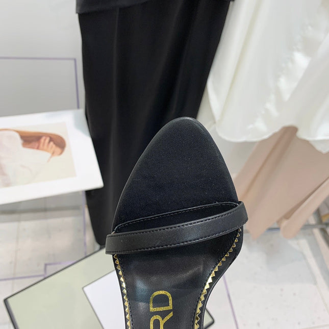 PADLOCK HIGH HEEL 10 CM SANDAL IN BLACK SHEEPSKIN