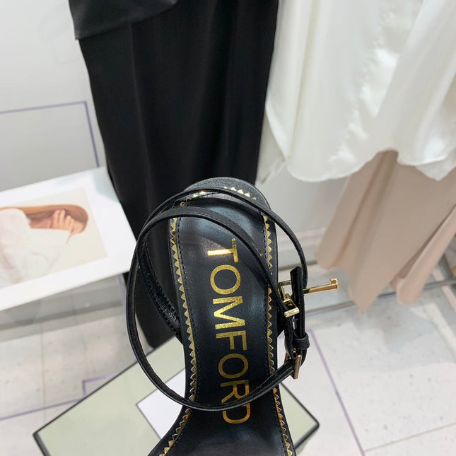 PADLOCK HIGH HEEL 10 CM SANDAL IN BLACK SHEEPSKIN