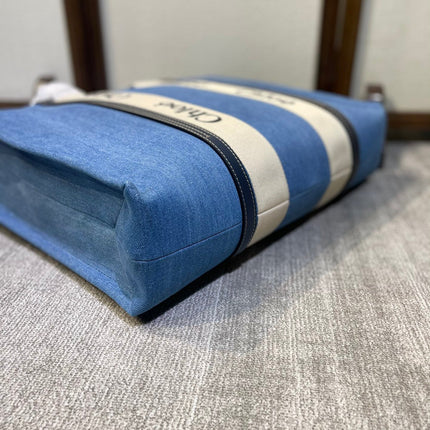 LAGRE WOODY TOTE BAG 45 IN BLUE DENIM DARK BLUE CALFSKIN