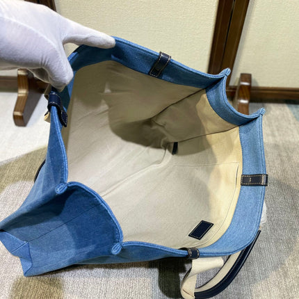 LAGRE WOODY TOTE BAG 45 IN BLUE DENIM DARK BLUE CALFSKIN