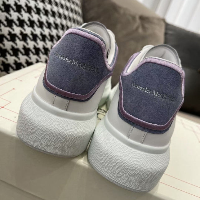 OVERSIZED SNEAKER IN WHITE CALFSKIN WITH PURPLE SUEDE HEEL TAB